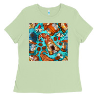 Matcha coffee and barista gnomes with glitter seamless pattern bbs Ladies Tee - BundleAndBundleShop