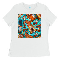 White coffee and barista gnomes with glitter seamless pattern bbs Ladies Tee - BundleAndBundleShop