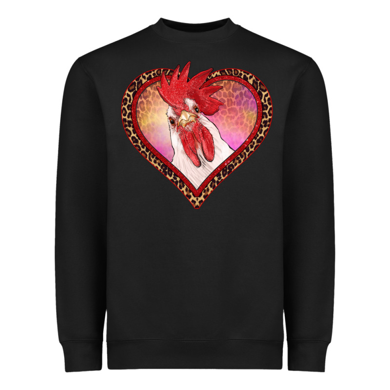 Valentines Day Rooster With Leopard Heart Heavyweight Sweatshirt by RanaPortraitStore | Teevron