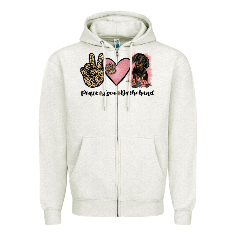 Peace Love Dachshund Zipper Hoodie by JahusDesignShop | Teevron