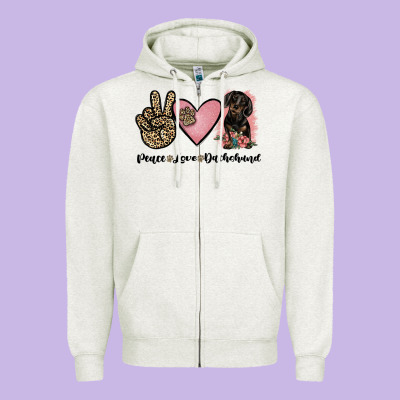 Peace Love Dachshund Zipper Hoodie Designed By Jahusdesignshop