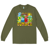 Army Green Hello Summer Long Sleeve Tee - CowhideDigitalArt