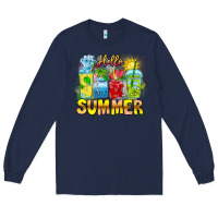 Navy Hello Summer Long Sleeve Tee - CowhideDigitalArt