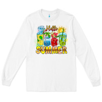 White Hello Summer Long Sleeve Tee - CowhideDigitalArt