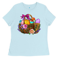 Baby Blue Easter Eggs Hamper Ladies Tee - BundleAndBundleShop