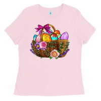 Bubblegum Pink Easter Eggs Hamper Ladies Tee - BundleAndBundleShop