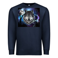 Navy wolf and full moon Premium Sweatshirt - RanaPortraitStore