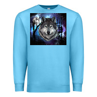 Ocean Blue wolf and full moon Premium Sweatshirt - RanaPortraitStore