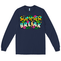 Navy Summer Break Long Sleeve Tee - CowhideDigitalArt