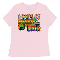 Bubblegum Pink Loads of luck with school bus St. Patrick's Day Ladies Tee - FaDigitalArtStudio
