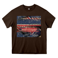 Chocolate Brown American flag stitches Heavy Core Tee - CowGirlArtShop