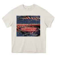 Cream American flag stitches Heavy Core Tee - CowGirlArtShop