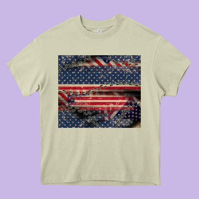 American Flag Stitches Heavy Core Tee Designed By Cowgirlartshop