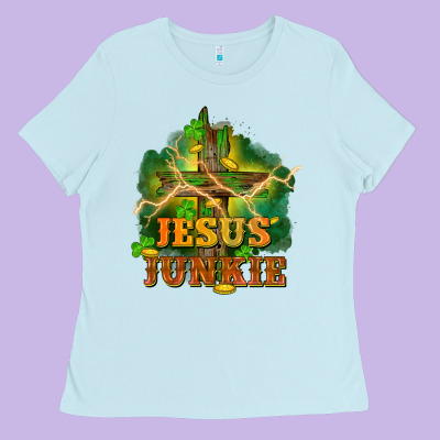 Jesus Junkie St. Patricks Day Ladies Tee Designed By Fadigitalartstudio