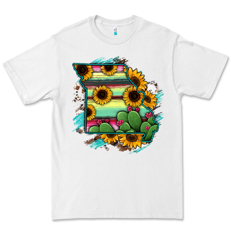 Missouri Map Sunflower Cactus Serape Premium Tee by RanaPortraitStore | Teevron