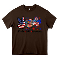 Chocolate Brown Peace love fireworks 4th of july Heavy Core Tee - CowGirlArtShop