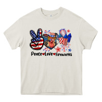 Cream Peace love fireworks 4th of july Heavy Core Tee - CowGirlArtShop