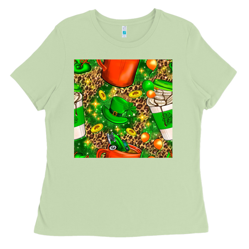 Coffee Cups St. Patrick's Day With Leopard Seamless Pattern Bbs Ladies Tee by BundleAndBundleShop | Teevron