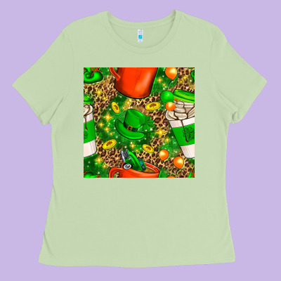 Coffee Cups St. Patrick's Day With Leopard Seamless Pattern Bbs Ladies Tee Designed By Bundleandbundleshop