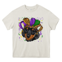 Cream mardi gras hat dachshund puppy Heavy Core Tee - RanaPortraitStore