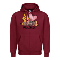 Burgundy peace love preschool Zipper Hoodie - JahusDesignShop