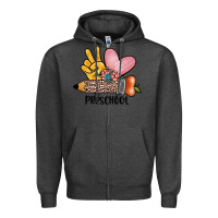 Charcoal Heather peace love preschool Zipper Hoodie - JahusDesignShop