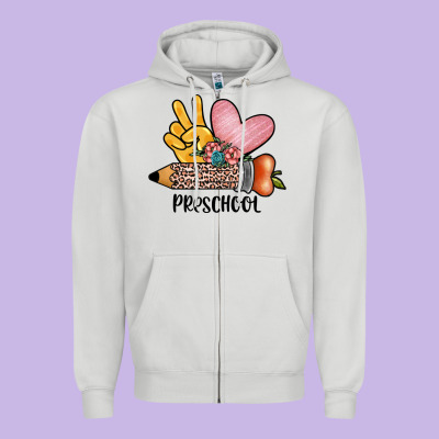 Peace Love Preschool Zipper Hoodie Designed By Jahusdesignshop