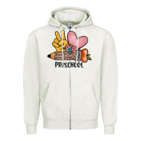 Oatmeal Heather peace love preschool Zipper Hoodie - JahusDesignShop