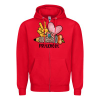 Red peace love preschool Zipper Hoodie - JahusDesignShop