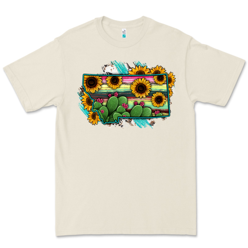 Montana Map Sunflower Cactus Serape Premium Tee by RanaPortraitStore | Teevron