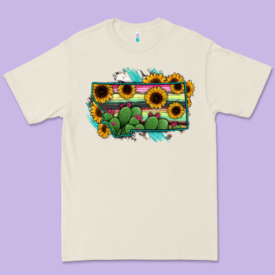 Montana Map Sunflower Cactus Serape Premium Tee Designed By Ranaportraitstore