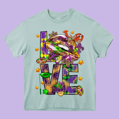 Mardi Gras Love Lips Heavy Core Tee Designed By Howdyjamesfarm