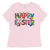 Bubblegum Pink Western Happy Easter Ladies Tee - BundleAndBundleShop