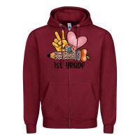 Burgundy peace love 1st grade Zipper Hoodie - JahusDesignShop