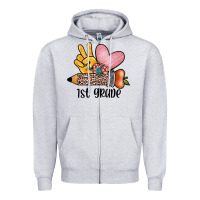 Heather Grey peace love 1st grade Zipper Hoodie - JahusDesignShop