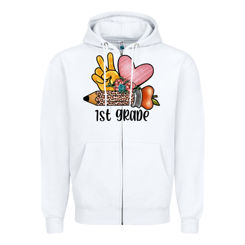 Peace Love 1st Grade Zipper Hoodie by JahusDesignShop | Teevron