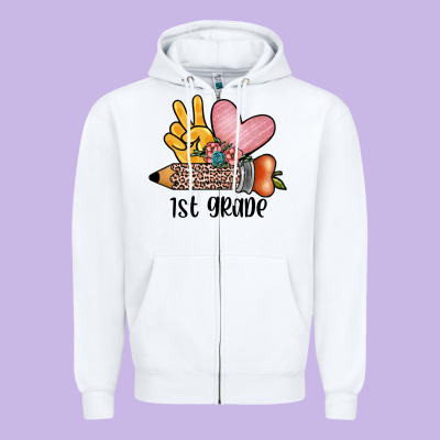 Peace Love 1st Grade Zipper Hoodie Designed By Jahusdesignshop