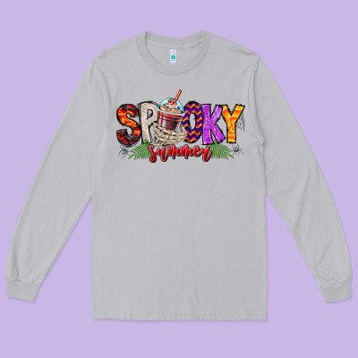 Spooky Summer Vibes Long Sleeve Tee Designed By Cowhidedigitalart