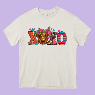 Xoxo Valentine's Day Highland Cow Heavy Core Tee Designed By Jasminsmagicworld