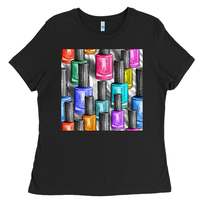 Colorful Nail Polish Seamless Pattern Bbs Ladies Tee by BundleAndBundleShop | Teevron