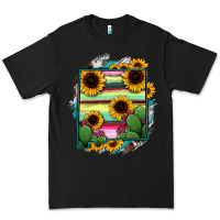 Black New Mexico Map Sunflower Cactus Serape Premium Tee - RanaPortraitStore