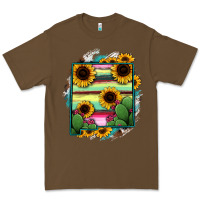 Cacao New Mexico Map Sunflower Cactus Serape Premium Tee - RanaPortraitStore