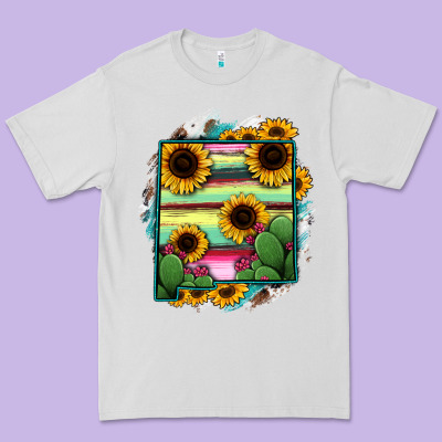 New Mexico Map Sunflower Cactus Serape Premium Tee Designed By Ranaportraitstore