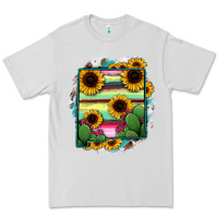 Dove Grey New Mexico Map Sunflower Cactus Serape Premium Tee - RanaPortraitStore
