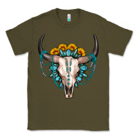 Army Green sunflower gemstone bull skull Classic Tee - OliviaCreatesArt
