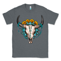 Charcoal Heather sunflower gemstone bull skull Classic Tee - OliviaCreatesArt