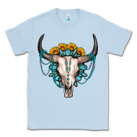 Dusty Blue sunflower gemstone bull skull Classic Tee - OliviaCreatesArt