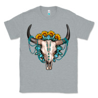 Heather Grey sunflower gemstone bull skull Classic Tee - OliviaCreatesArt