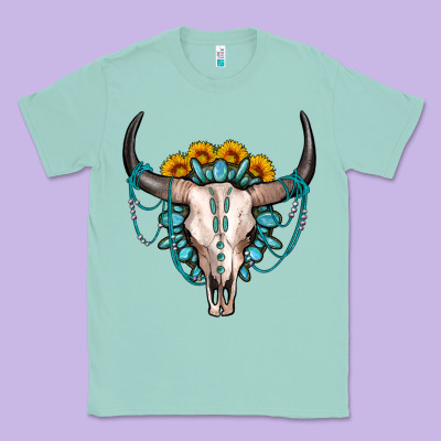Sunflower Gemstone Bull Skull Classic Tee Designed By Oliviacreatesart