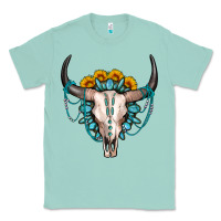 Seafoam sunflower gemstone bull skull Classic Tee - OliviaCreatesArt